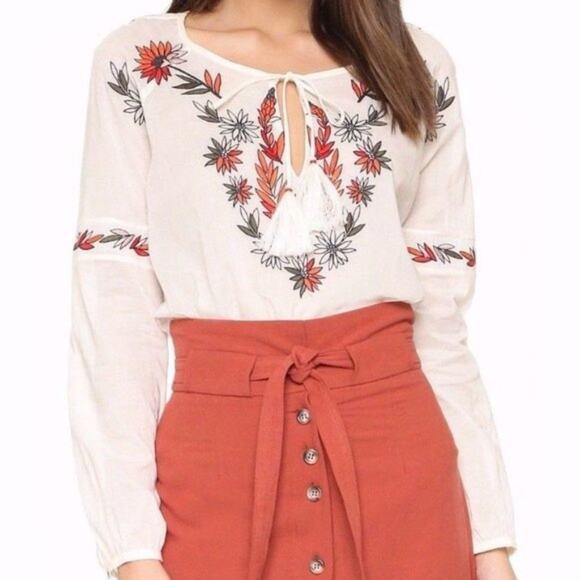 Tory Burch Floral Embroidered Peasant Top Cottage Prairie Western Boho Milk Maid - Picture 10 of 10
